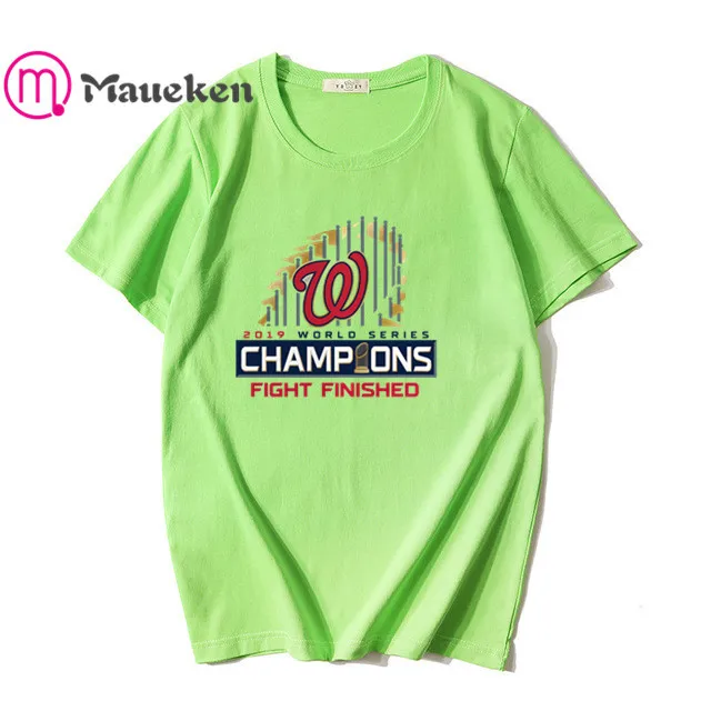 nationals world series champions T-Shirt Men Short Sleeve cotton O Neck T shirts for washington fans gift 004 - Цвет: LIGHT GREEN