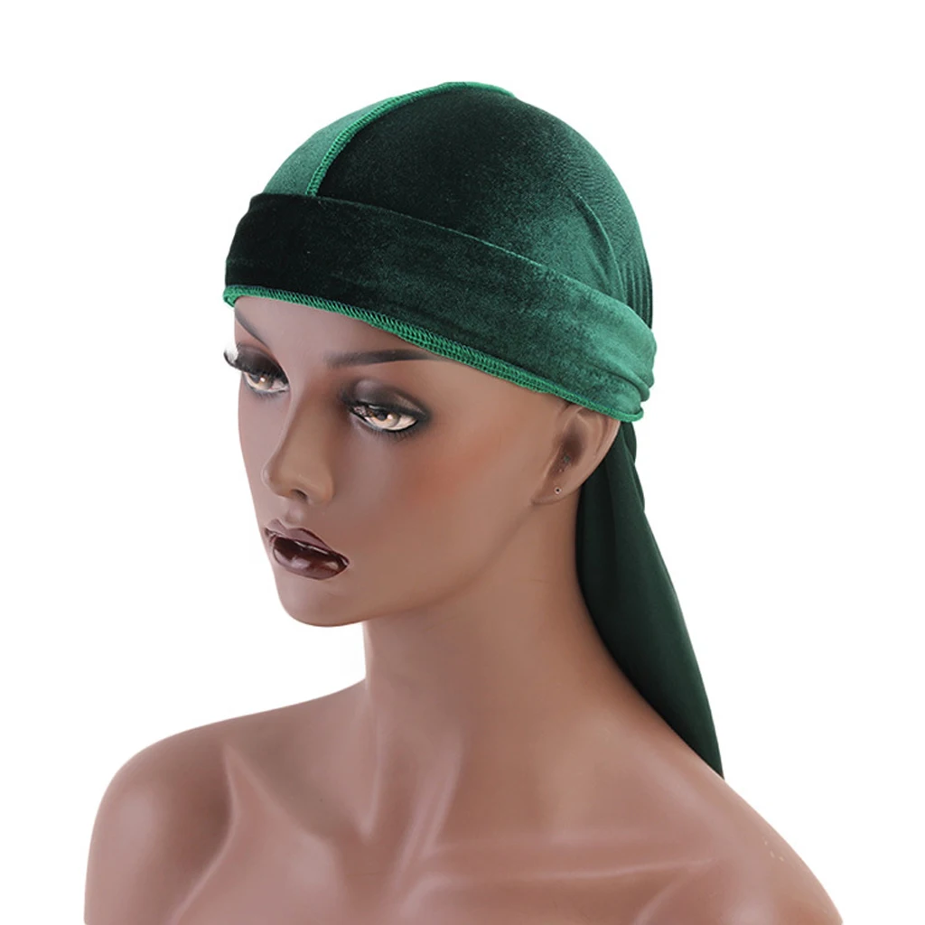 Elegant Velvet Bandana Hat Long-Tail Muslim Headwrap Pirate Cap Chemo Hat