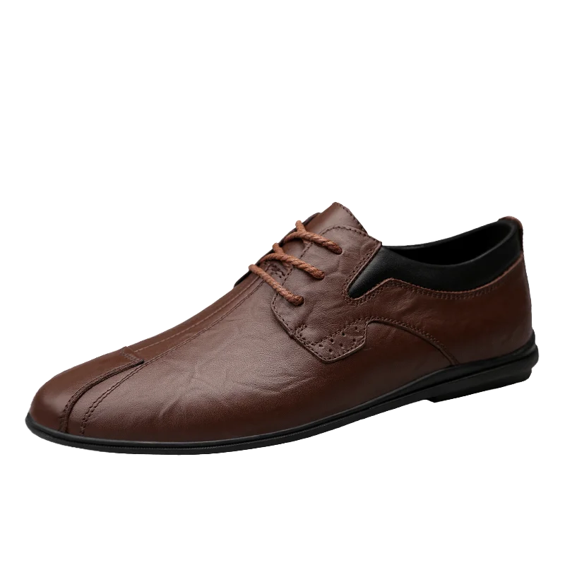 AURONET Men's Casual Shoes Genuine Leather Soft Man Loafers Outdoor Driving Shoes Comfortable Wedding Party Mannen Schoenen - Цвет: Коричневый