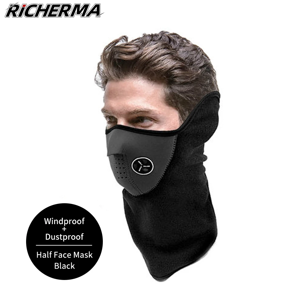 Black Motorcycle Balaclava Winter Sport Fishing Fleece Neck Warmer Windproof Dustproof Face Mask Scarf Men's Hunting Skis Hiking photo