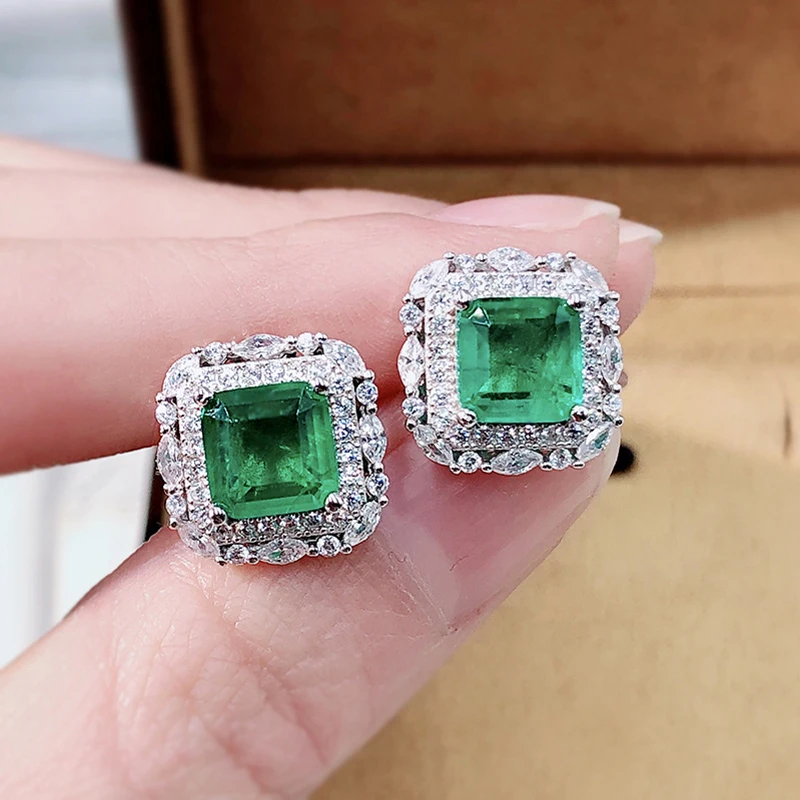 OEVAS Vintage 100% 925 Sterling Silver 7*7mm Paraiba Tourmaline Gemstone Ear Studs Earrings Ladies Fine Jewelry Wholesale