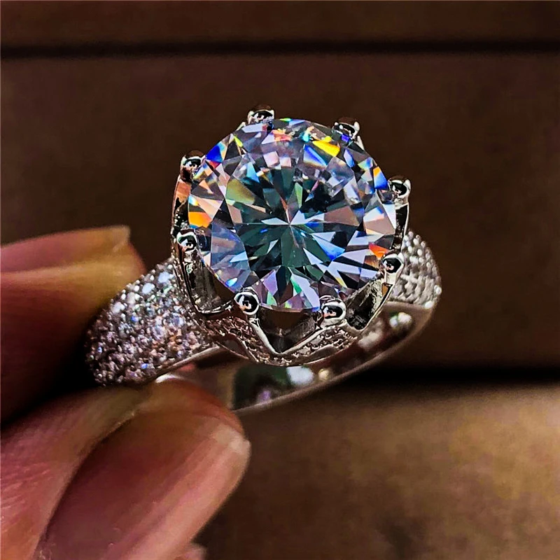 

Luxury Female Big Zircon Stone Ring 925 Silver Queen Crown Ring Vintage Wedding Bands Promise Love Engagement Rings For Women
