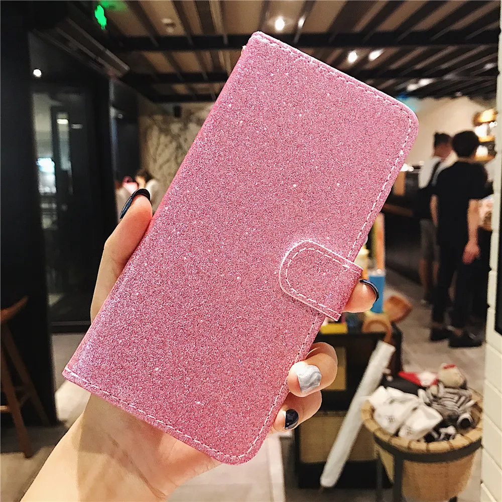 Роскошный Розовый Блестящий Чехол-книжка для iPhone 6 6s Plus 7 8 X 10 с блестками XS Max XR