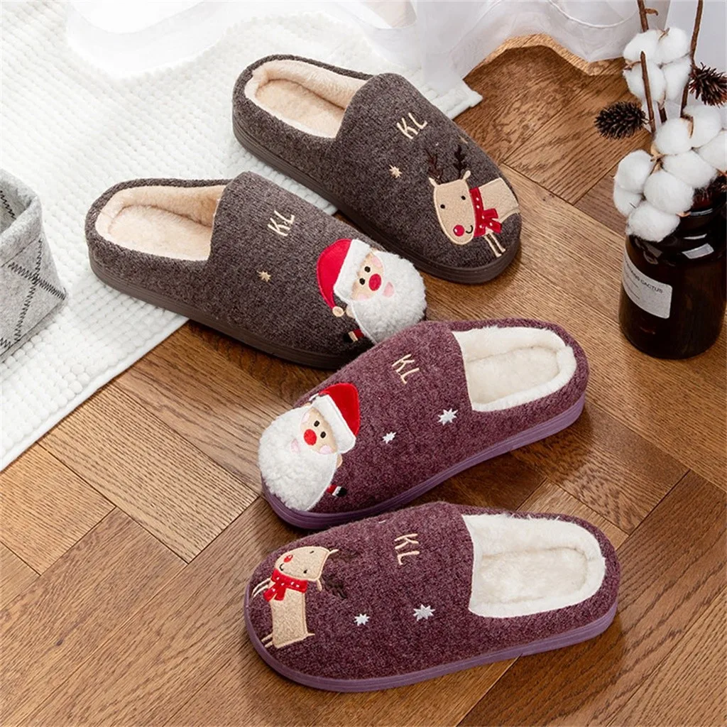 Мужские теплые домашние плюшевые мягкие тапочки; Мужская Рождественская обувь на плоской платформе; теплые домашние тапочки с милым Санта-Клаусом и оленем; обувь для мужчин;#10