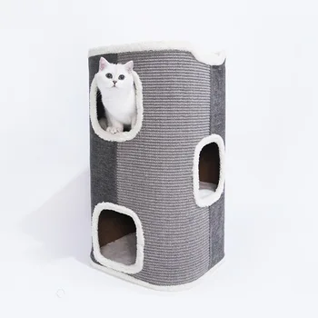 

Sisal Barrels Cat Cat Scratching Post Cat Climbing Frame Cat Litter Cat Tree Yuantong Double Three-tier Luxury Of Cat Scratch Bo
