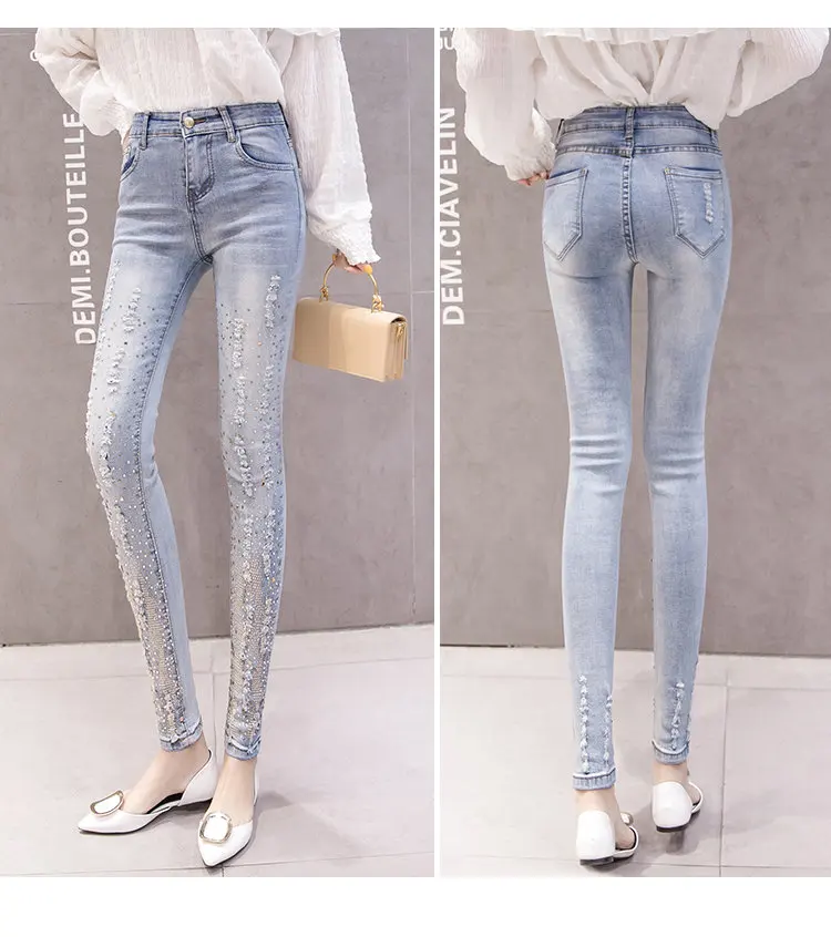 blue jeans New Elastic Fabric Women Fashion Jeans Pencil Pants Casual Slim Sexy Embroider Female Denim Jeans Casual Ladies trousers denim jacket for women