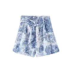 Элегантные женские короткие штаны на молнии 2019, винтажные шикарные шорты со шнуровкой с принтом тропических лесов, повседневные шорты, Mujer