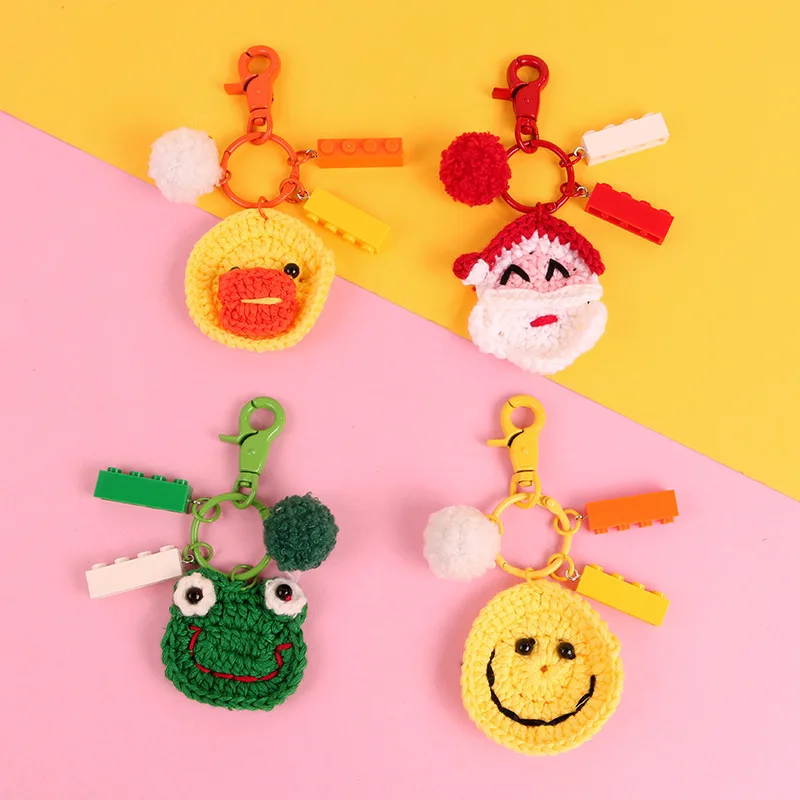 

New Fashion Santa Claus Keyring Little Yellow Duck Frog Smiley Knit Keychain Women Handbag Charms Cute Keyring Jewelry Gifts