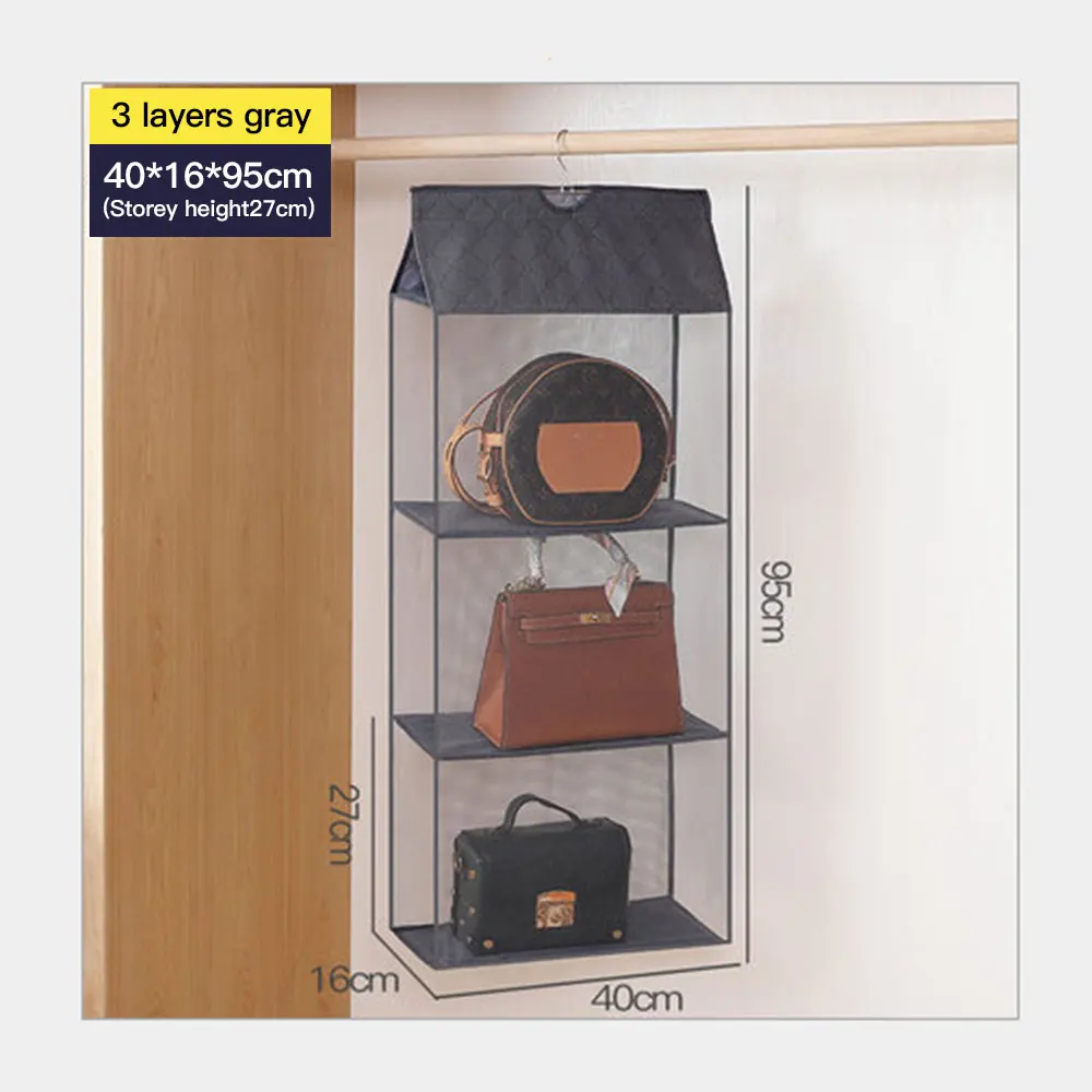 Multi Layers Transparent Hanging Handbag Wardrobe Closet Dust-Proof Storage Case Wallet Big Tote Bag Clothes Organizer