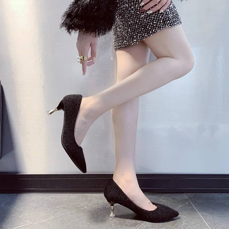 

High Heel Shoes Thin Heeled 2019 New Style Autumn And Winter High Heel Pointed Meat Suede Shoes Korean-style Online Celebrity Ca