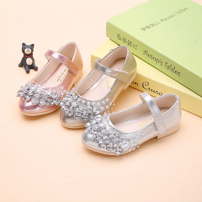 

Spring And Autumn New Style Girls Performance yan chu xie Shiny Man-made Diamond Children Leather Shoes Fashion Girls Princess S