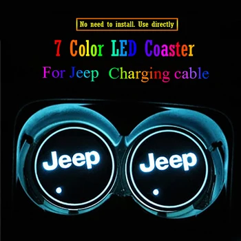 

2pc Fashion Car Logo Luminous Light LED Drink Coaster Anti Slip For Jeeps Cherokee Wrangler Renegade cherokee xj Car Accessories