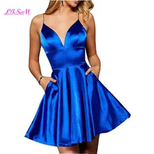 Тонкие Сатиновые бретелькки мини-платья для возвращения на родину с карманами короткие коктейльные платья пикантные вечерние платья для выпускного вечерние платье