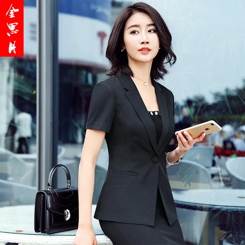 

2019 Summer Short-sleeved Formal Wear Suit Slim Fit Workwear Suit Skirt New Style Fashion Beauty Salon Work Clothes