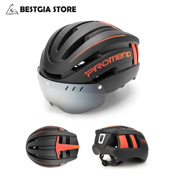 

Magnetic Goggles Bicycle Helmet With USB Rechargeable Warning Rearlight MTB Road Bike Helmet Night Riding Safety Cycling Helmet