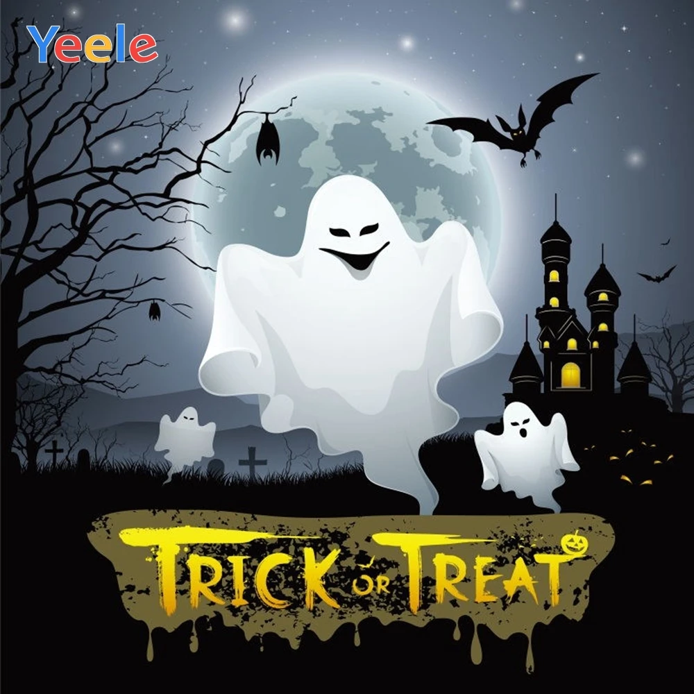 

Yeele Halloween Backdrop Castle Bat Castle Zombie Branch Trick Or Treat Customized Vinyl Photography Background For Photo Studio