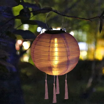 

12inch LED Solar Lanterns Solid Color Festival Light Waterproof Hanging Global Lamp Chandelier with Tassel Landscape Lighting
