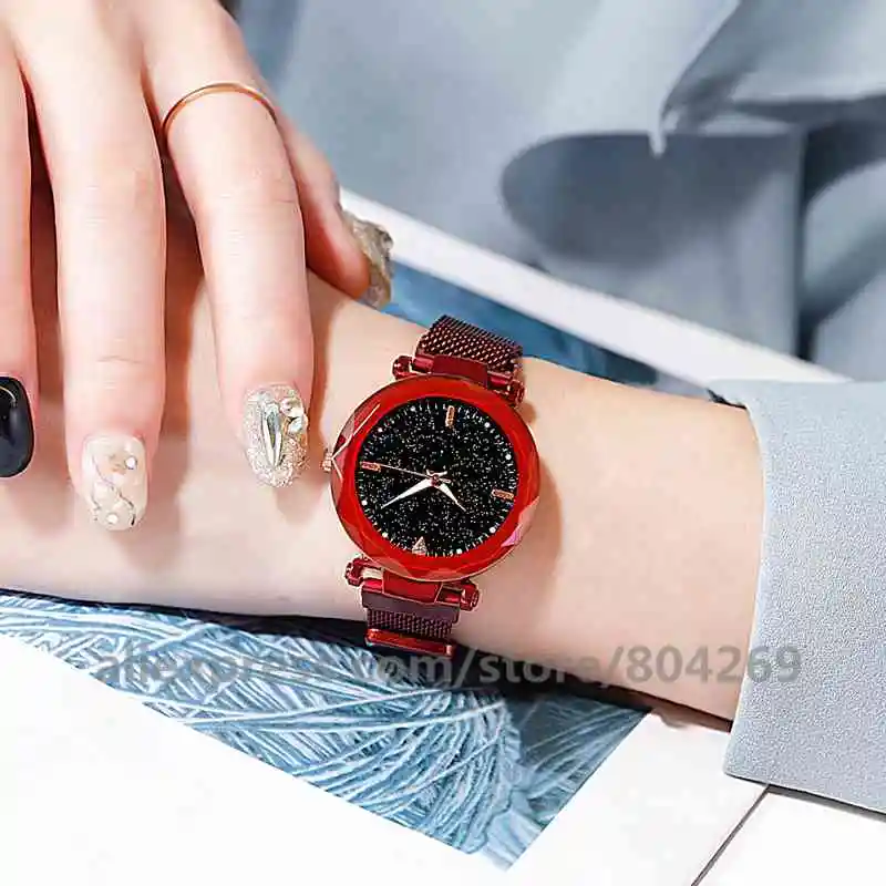 Wholesale Women's Quartz Watch Alloy Black Fashion Watch Magnetic Band Alloy Women Big Rhinestone Watches 8695