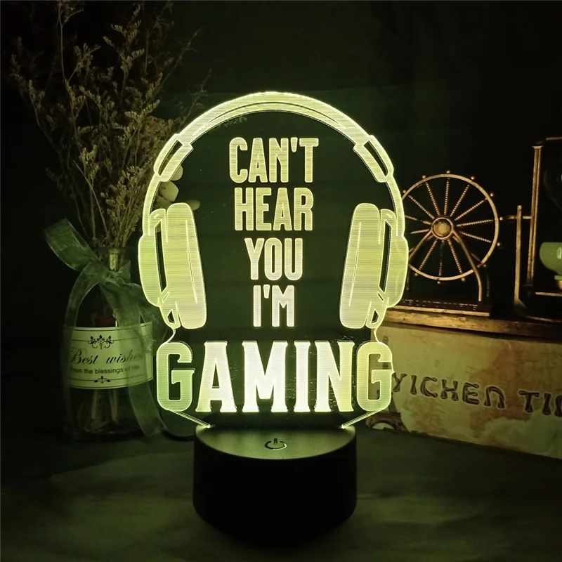 Jogos de Vídeo Candeeiro de Mesa para Crianças Fones de Ouvido Zona de Jogo Luz da Noite Pode Ouvi-lo Estou Gaming Luzes Legal Decoração Casa Presente Não eu 4 Luzes noturnas