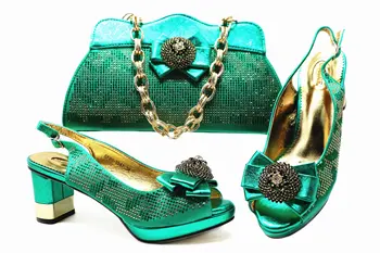 

Green African High Heel Pumps With Bag Lady Sandal Shoes And Handbag Set For Party GL5 Heel Height 10cm