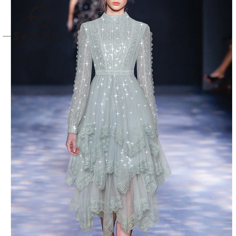 SEQINYY Gray Party Dress 2020 Spring Autumn New