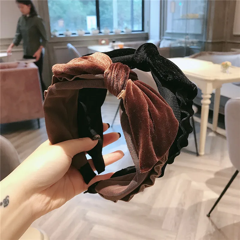 Korea Retro Palace Style Hair Band Velvet Flower Bow Wide Brimmed Headband Lace Head Buckle Hair Accessories for Women Hair Band
