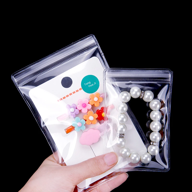 50pcs PVC Self Sealing Plastic Jewelry Zip Lock Bags Thick Clear