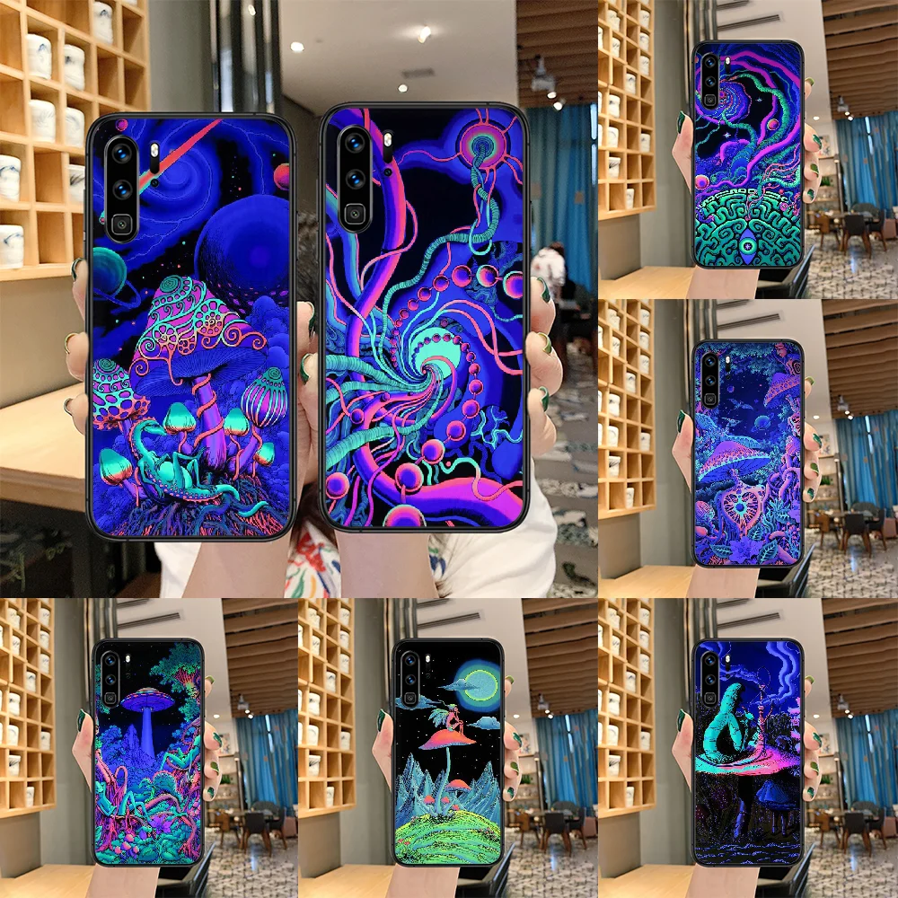 Гриб Magic art чехол для телефона Huawei P Mate Smart 10 20 30 40 Lite Z 2019 Pro черный тренд бампер