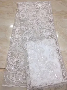 

Hot sale white embroidery French net lace fabric for sewing dress PAN163(5yards/lot)