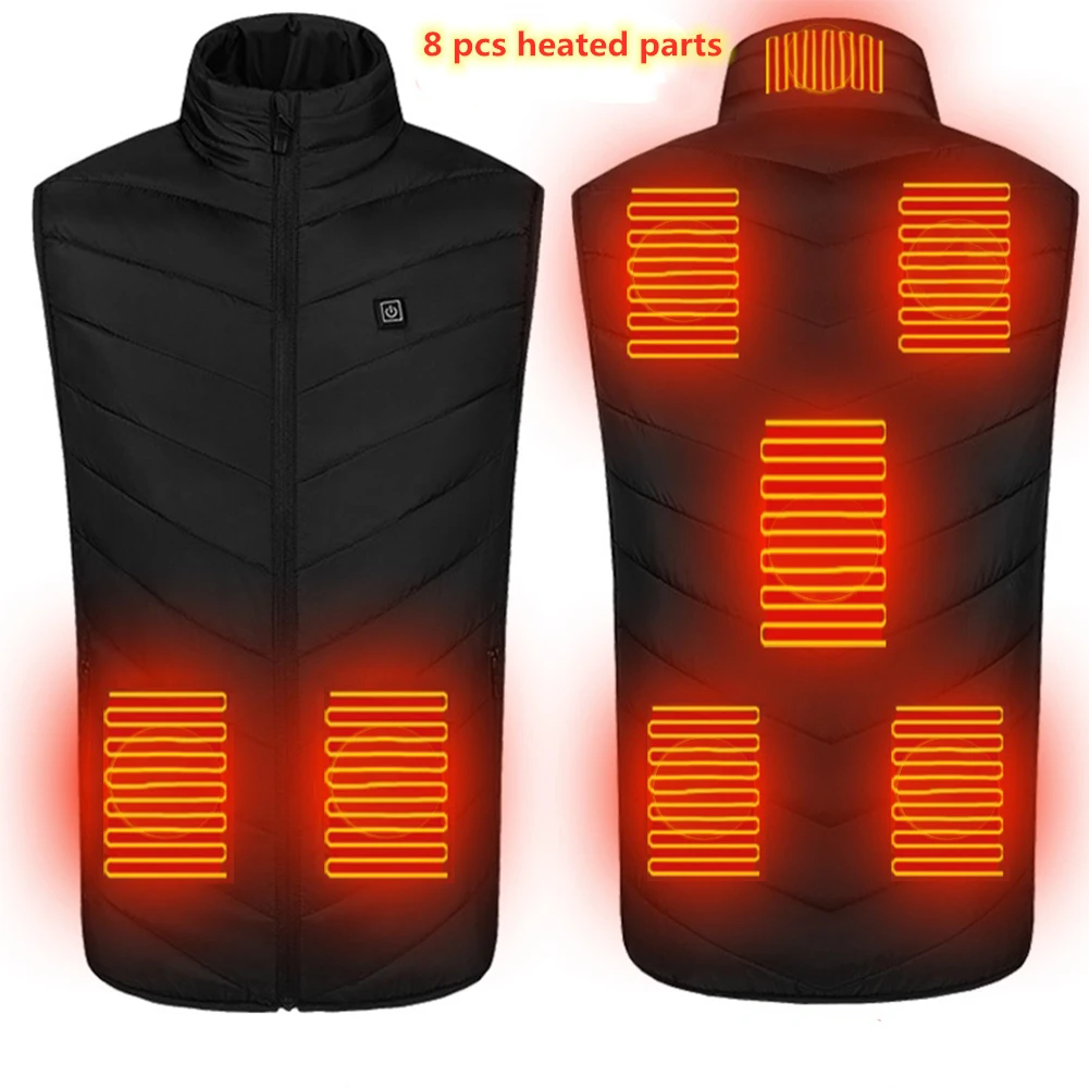 

New 8 Places Heated Vest Men Women USB Heated Jacket Outdoor Winter Sleevless Riding Hunting Hiking Thermal Clothing S-4XL