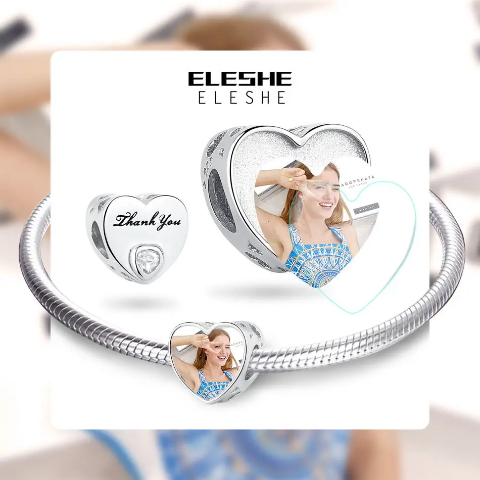 ELESHE, 925 пробы, серебряные, персонализированные, фото, сердце, подвески, бусины, подходят к оригинальным браслетам и ожерельям для женщин, сделай сам, на заказ, ювелирное изделие