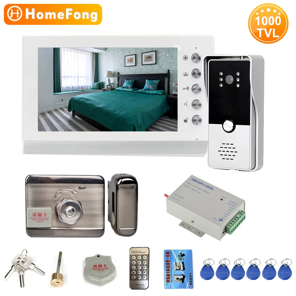 smart intercom HomeFong 7 Inch Video Intercom with Lock for Home Door Phone System Apartment 1000TVL Doorbell with Camera Monitor Unlock wireless video intercom Door Intercom Systems