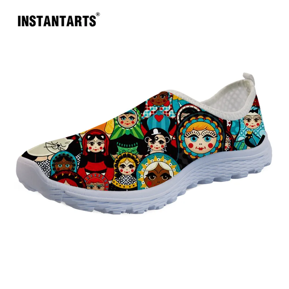 

INSTANTARTS Summer Women's Mesh Sneakers Russian Matryoshka Print Light Women Ballet Flats Shoes Teen Girl Spring Beach Loafers