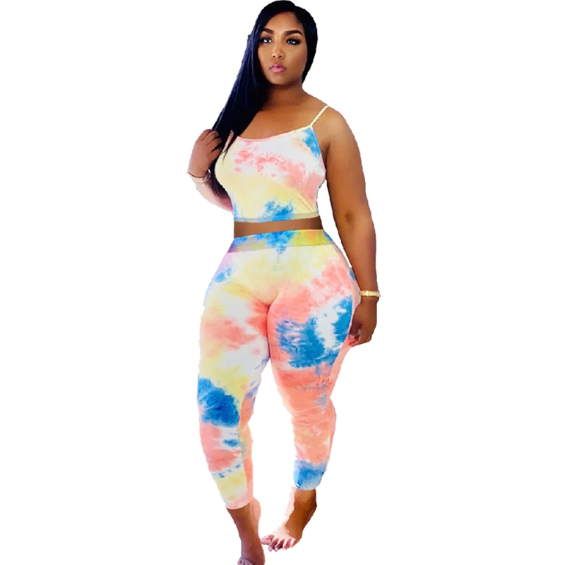 

Womens Fashion Casual Gradient Straps Crop Top and Pant Two Piece Set
