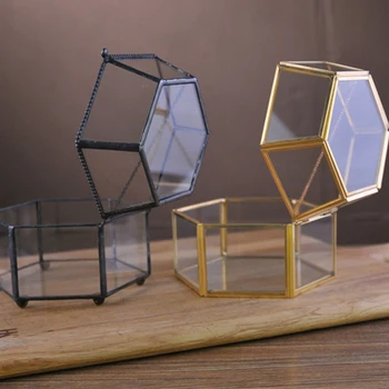 

Wedding Glass Ring Jewelry Box Pentagon Geometric Copper Ring