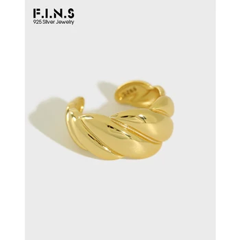 

F.I.N.S Korean Smooth S925 Sterling Silver Rings for Women INS 2020 New Twist Open Cuff Finger Rings Gold Silver Fine Jewelry