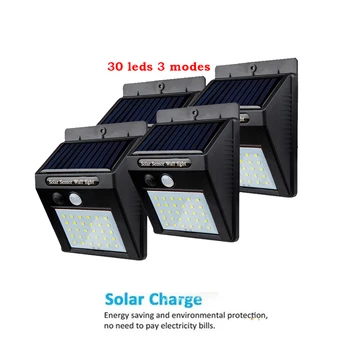 

2/4PCS 30 LED Solar Light Three Modes Black White Waterproof Outdoor Garden Wall Fence Lamp With Mounting Pole Or Not 500 LM gui
