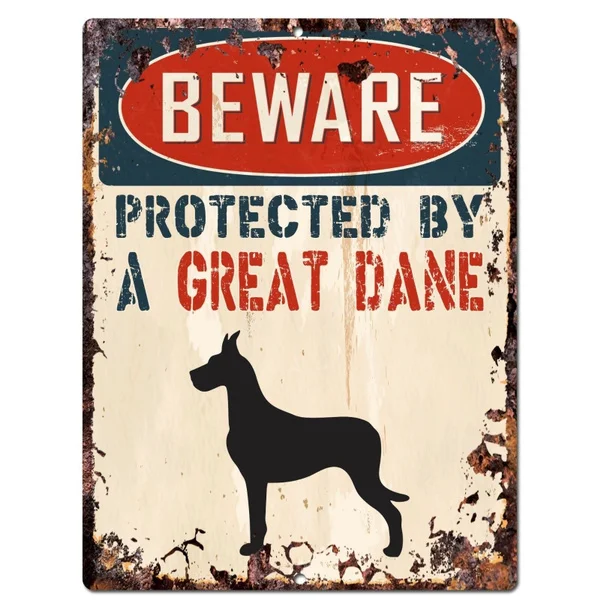 

PP2105 BEWARE PROTECTED BY A GREAT DANE Rustic Plate Chic Metal Tin Signs Home Door Decor