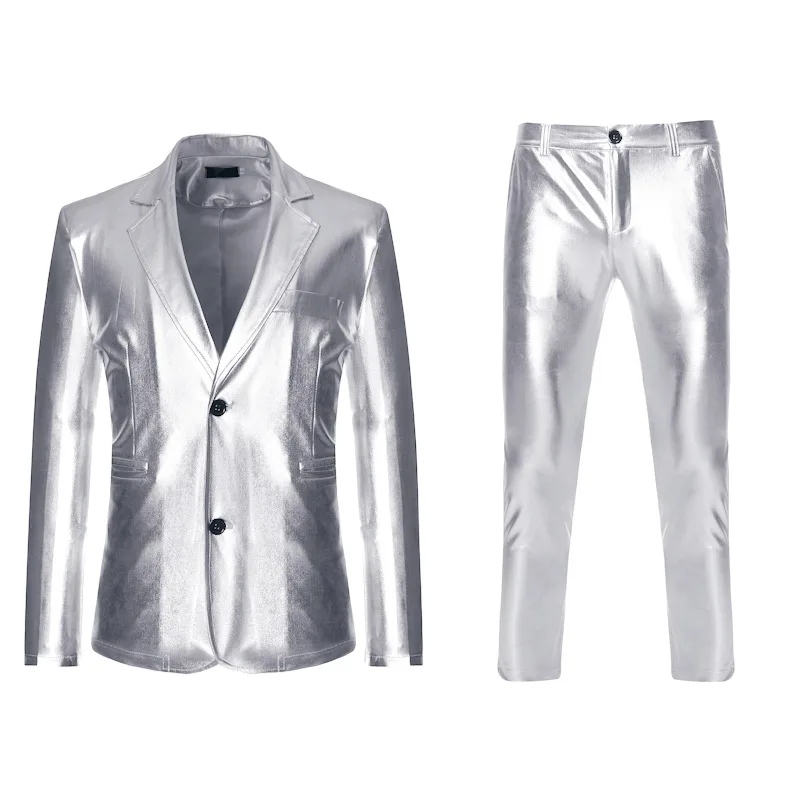 Mens suit Shiny Gold 2 Pieces Suits Blazer + Pants Fashion Party DJ Club Dress Tuxedo Suit Stage Singer Clothes
