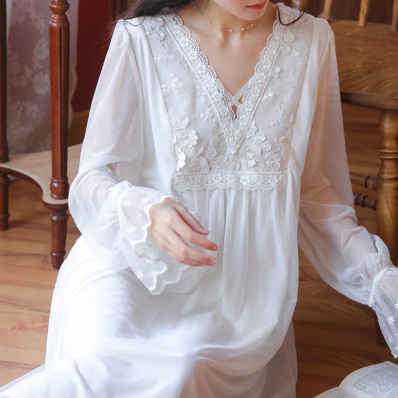 sheer white long sleeve dress sleepwear EverLounge White Satin Lace Nightgown Women's Pajama Sets Pyjamas PJs Sleepwear Mesh Robe Set Slim Fit Spaghetti Strap Flare Sleeve Romantic,L