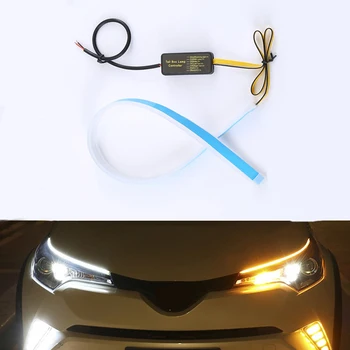 

2x Ultrafine Car DRL LED Flexible Daytime Running Lights White Turn Signal Yellow Guide Strip for Headlight Assembly accessories