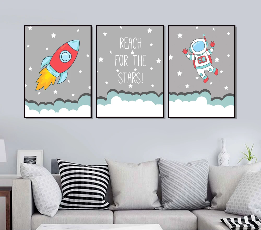 Kawaii Spaceman настенная живопись холст постер для детской комнаты принт мультфильм