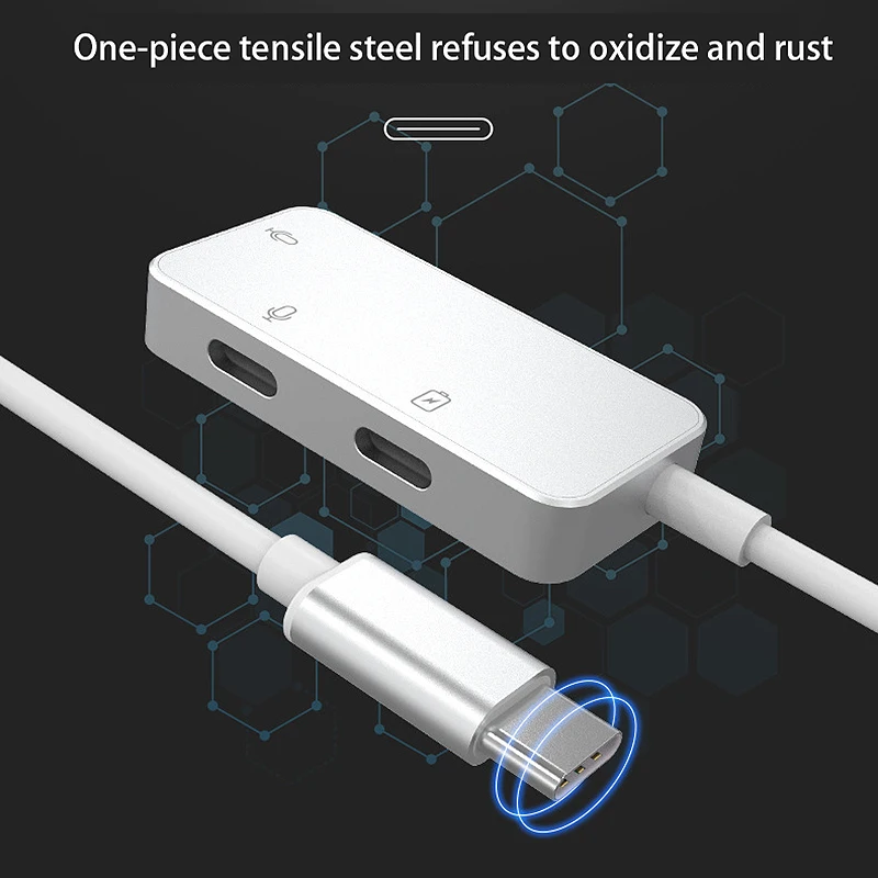 3 in 1 Type C Headphone Adapter USB C Splitter Jack AUX o Charging Converter for Phone Tablet Laptop