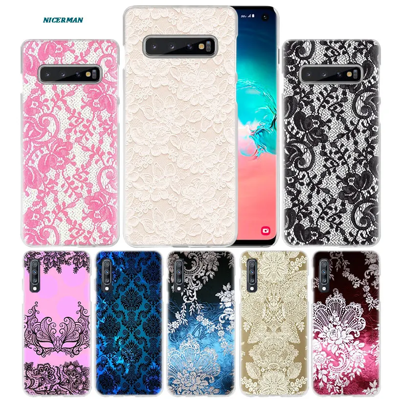 

Lace and flowers Case for Samsung Galaxy Note 10 5G 9 8 S10 S9 S8 Plus A50 A40 A70 A20 e Note10 + PC Phone Coque Cover A10 A30 s
