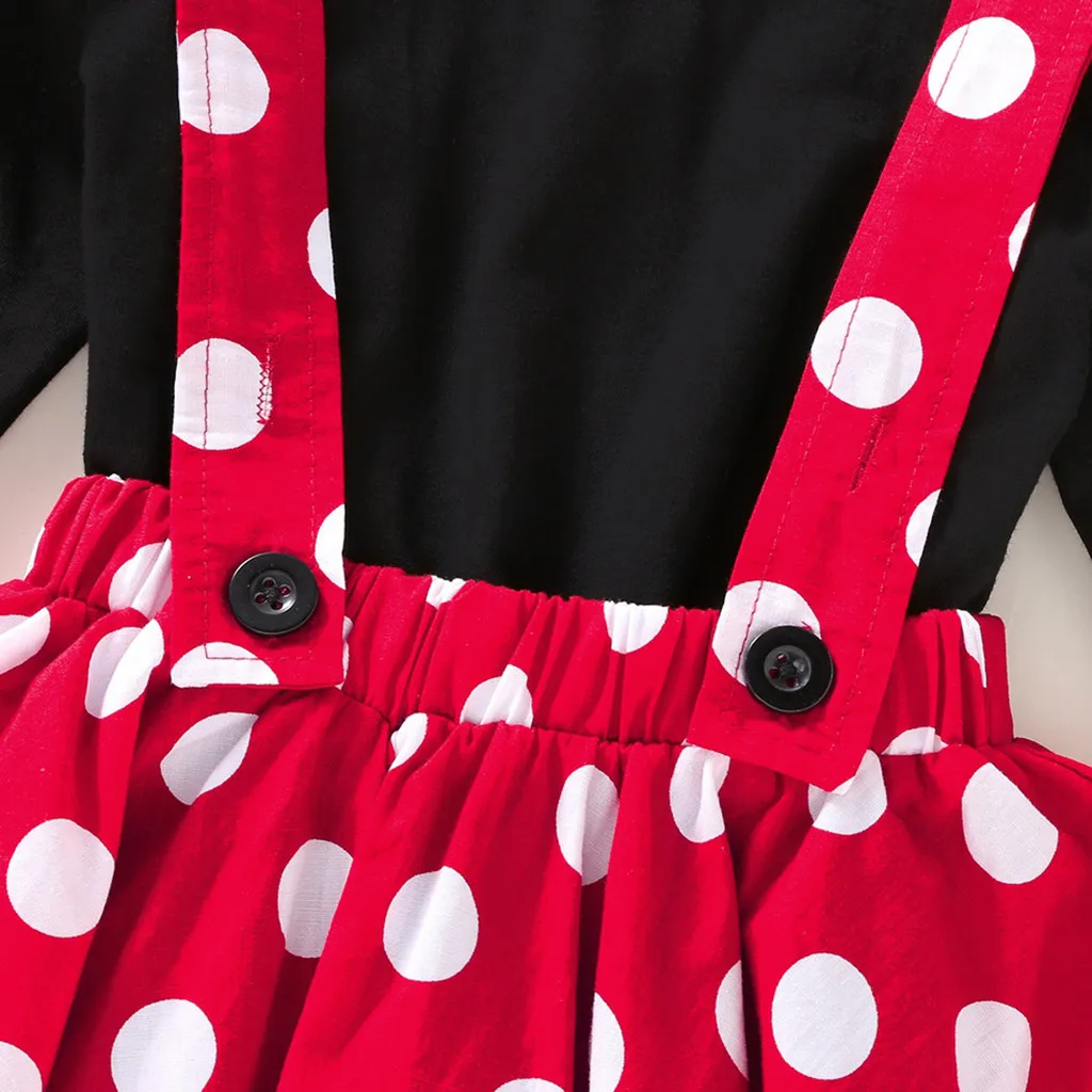 Осенний комплект для девочек с изображением Минни Маус, комплект одежды для девочек, топы с оборками и бантом, платье в горошек на бретелях Детские платья для девочек