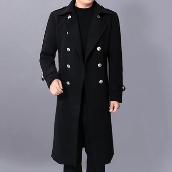 

Men's Wool Coat New Winter Thick Super Long Knees Fashion Double Breasted Solid Slim Woolen Coats