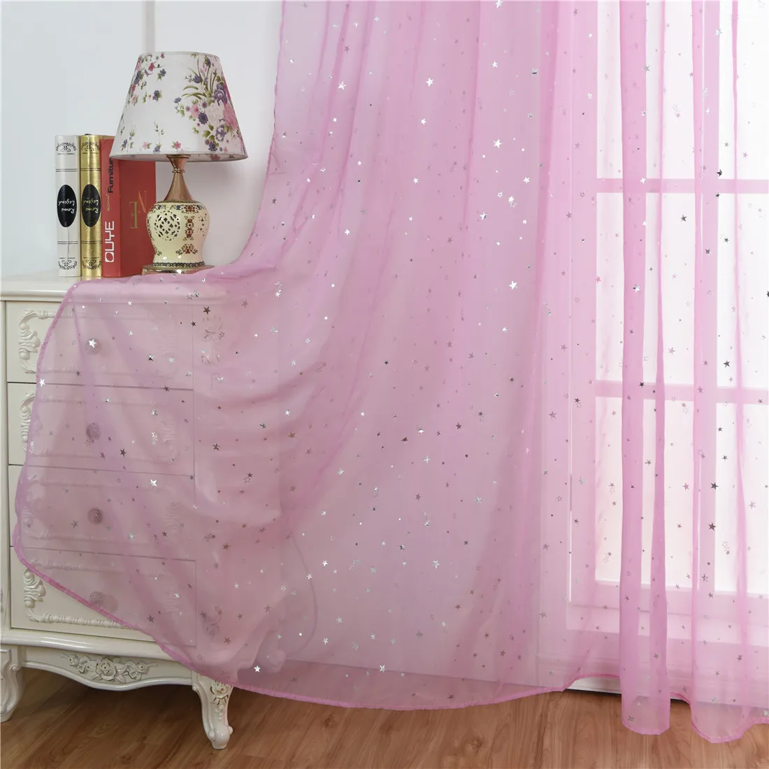 Shiny Star Gauze Screening Window Pink Blue Green Tulle Curtain White Modern Fashion Fancy Tulle Sitting Room Kids' Room wp234#4