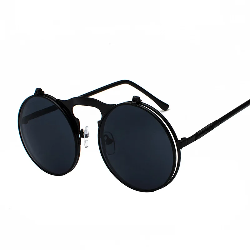 Винтажные стимпанк Солнцезащитные очки круглые дизайнерские паровые панк металлические OCULOS de sol wo мужские солнцезащитные очки с покрытием Ретро Круглые Солнцезащитные очки - Цвет линз: 2-Black-Gray