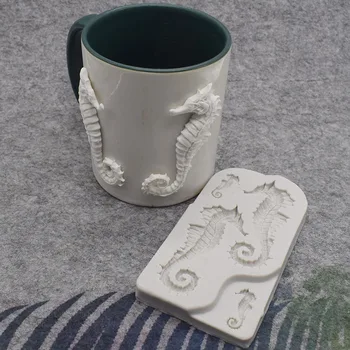 

New Seahorse silicone Mold Designer DIY Mug Decoration Pottery Soft polymer Clay casting epoxy resin Concrete Molds for Plaster