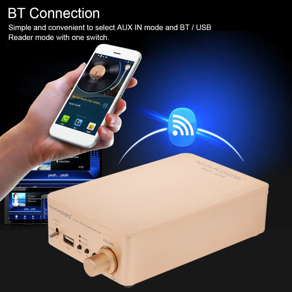 NIKKODO NK668 Мини HiFi аудио приемник Amp Bluetooth 5,0 цифровой аудио усилитель мощности Поддержка USB AUX 2*60 Вт+ 60 Вт W/кабель питания